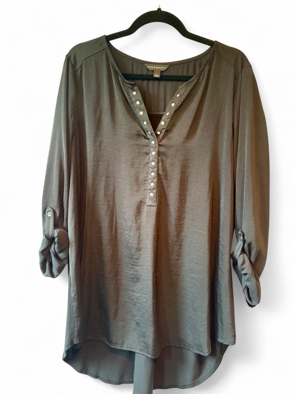 Women's Black Vneck Tunic with Silver Studs